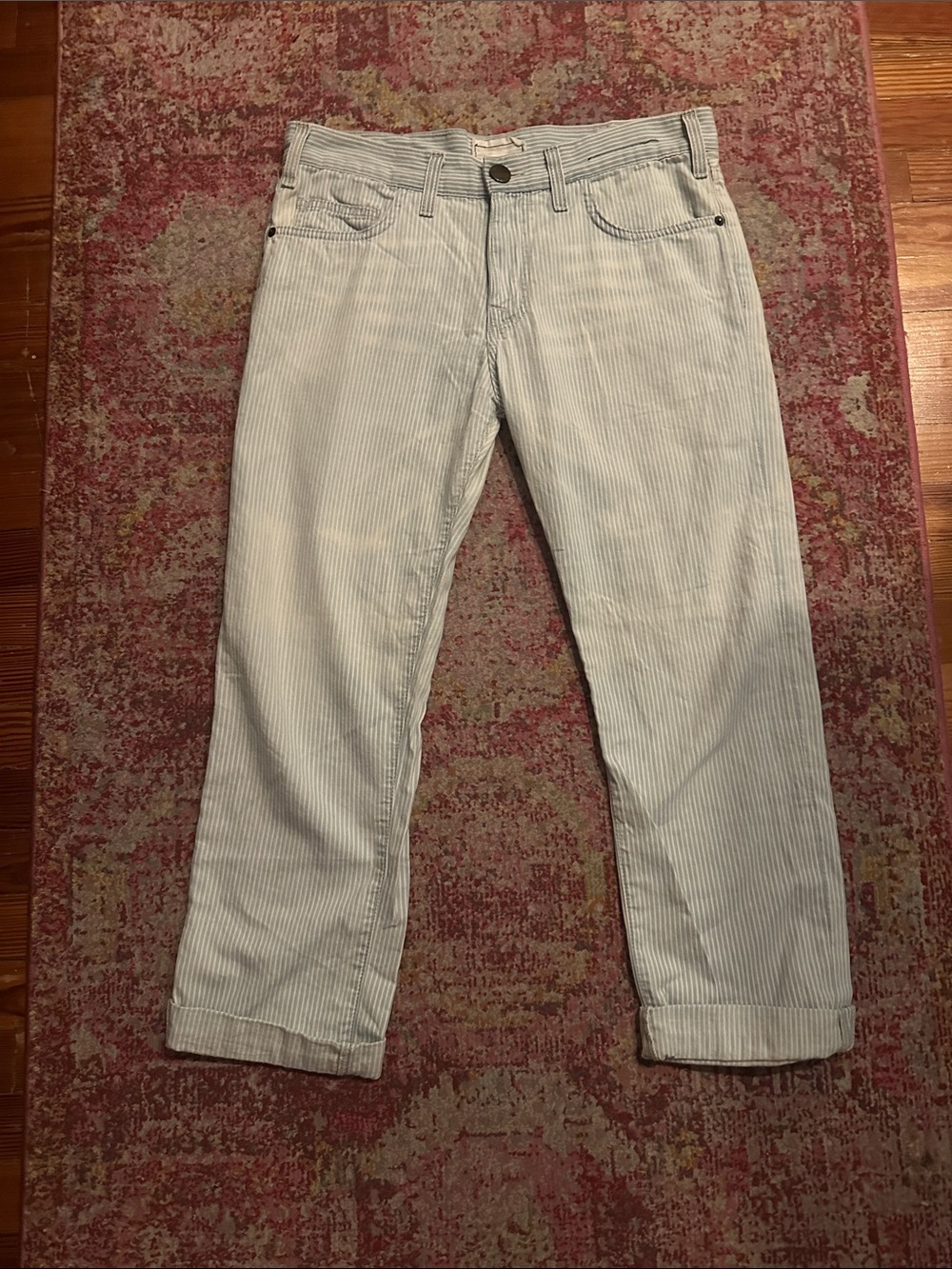 Current/Elliott Light Blue Pinstripe Straight-Leg Jeans